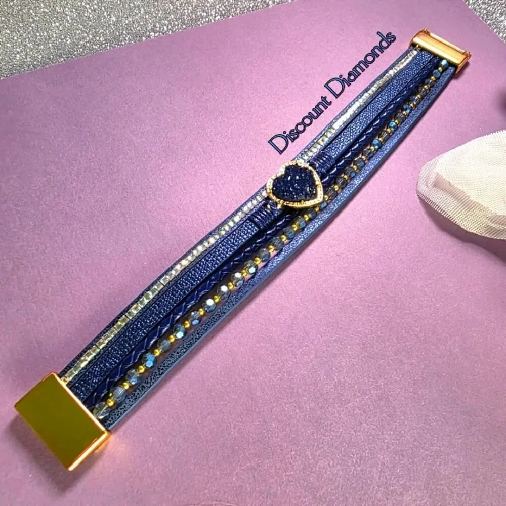Lovely Blue & Gold Heart Cuff Bracelet